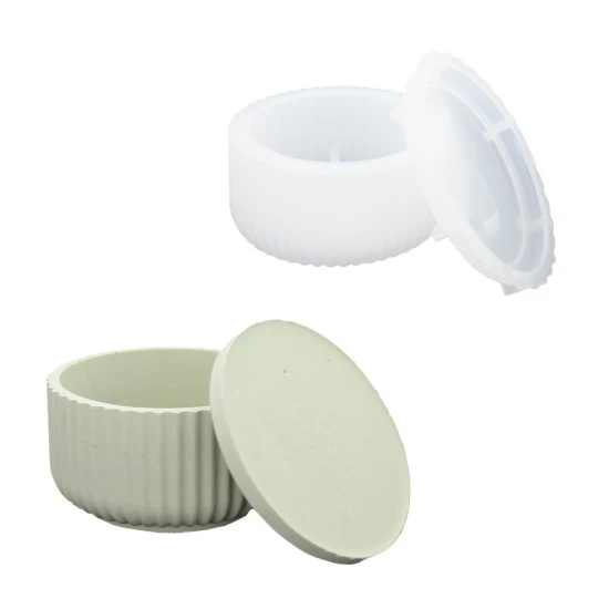 Silicone Mold ø 10,8cm X 5,8cm - Striped Low Round Jar With Cover 1 Silicone Mold ø 10,8cm X 5,8cm - Striped Low Round Jar With Cover