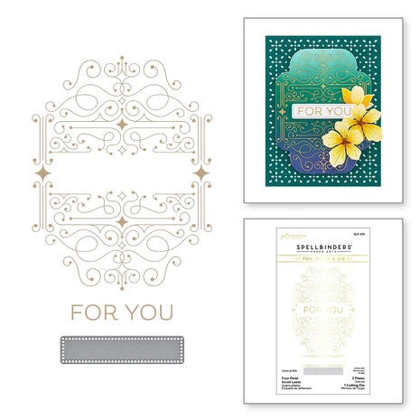 Spellbinders - Four Petal Scroll Label Glimmer Hot Foil Plate & Die Set 1 Spellbinders - Four Petal Scroll Label Glimmer Hot Foil Plate & Die Set