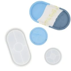 Silicone Mold Set - Oval Tray 18cm X 9,5cm X 1,6cm And Coasters ø 8 Cm (2 Pcs)